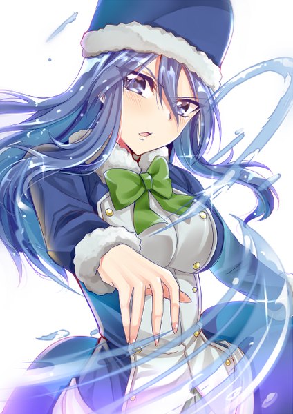 Anime-Bild 3507x4960 mit fairy tail juvia lockser gu li single long hair tall image looking at viewer blush fringe highres breasts open mouth blue eyes simple background hair between eyes large breasts standing white background payot blue hair