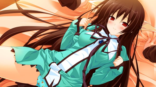 Anime picture 1280x720 with tiny dungeon (game) rosebleu vell sein long hair blush black hair red eyes wide image game cg girl