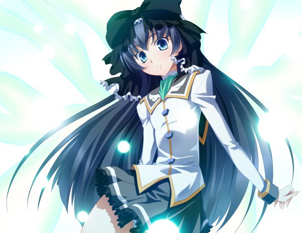 Anime picture 2400x1848 with soranica ele (game) patelliere kaguya izumi mahiru long hair highres blue eyes black hair game cg girl bow hair bow
