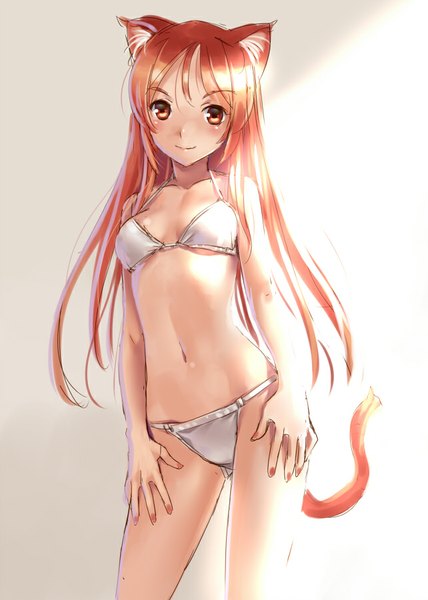 Anime picture 642x900 with original katahira masashi single long hair tall image looking at viewer light erotic red eyes animal ears tail animal tail cat ears bare belly cat tail light sketch girl navel