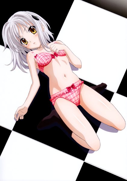 Anime picture 4917x6984 with highschool dxd toujou koneko miyama zero mishima hiroji single tall image looking at viewer blush highres short hair open mouth light erotic yellow eyes absurdres white hair scan official art underwear only girl navel