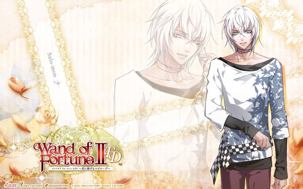 Anime picture 1920x1200 with wand of fortune wand of fortune 2 idea factory salo-mon (wand of fortune) single fringe highres short hair blonde hair wide image white hair grey eyes zoom layer boy