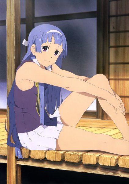 Anime picture 3291x4676 with kannagi nagi (kannagi) single long hair tall image looking at viewer highres purple eyes blue hair absurdres scan girl skirt hairband