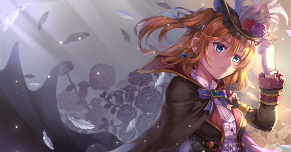 Anime picture 3063x1600 with love live! school idol project sunrise (studio) love live! kousaka honoka miazi single blush fringe highres short hair blue eyes hair between eyes wide image looking away upper body wind orange hair fur trim one side up light