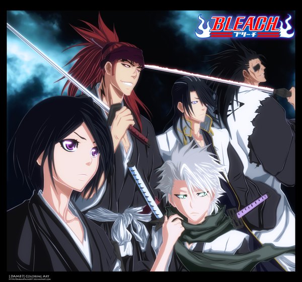 Anime picture 1690x1582 with bleach studio pierrot kuchiki rukia hitsugaya toushirou kuchiki byakuya abarai renji zaraki kenpachi darkartmind87 long hair short hair blue eyes black hair smile red eyes green eyes white hair ponytail red hair japanese clothes pink eyes