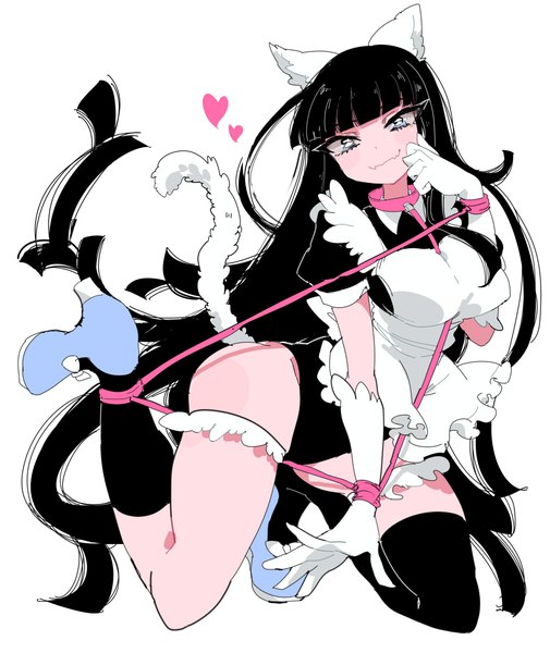 Anime picture 1000x1187 with original naishi-chan aano (10bit) single long hair tall image looking at viewer fringe breasts blue eyes light erotic black hair smile white background animal ears full body ass tail blunt bangs very long hair