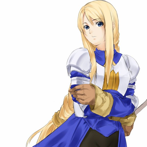 Anime picture 1024x1024 with final fantasy final fantasy tactics square enix agrias oaks kagematsuri single long hair looking at viewer blue eyes simple background blonde hair white background single braid crossed arms girl gloves