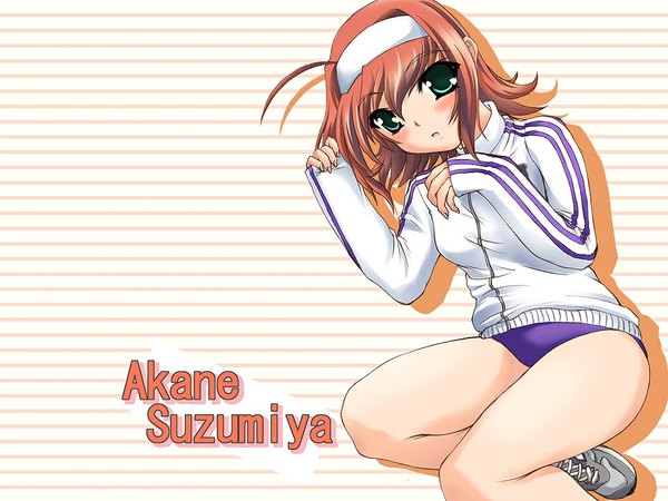 Anime picture 1024x768 with kimi ga nozomu eien suzumiya akane short hair blue eyes orange hair wallpaper uniform jacket hairband gym uniform buruma