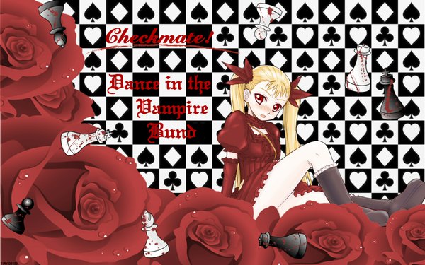 Anime picture 1920x1200 with dance in the vampire bund shaft (studio) mina tepes highres blonde hair red eyes wide image twintails loli