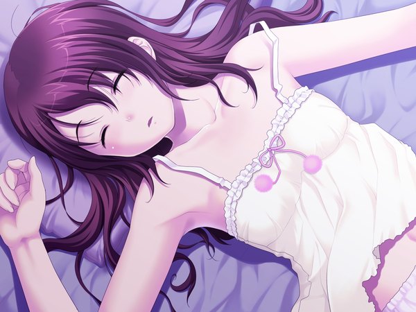 Anime picture 1600x1200 with mebae (game) sakura anna long hair brown hair game cg lying eyes closed loli girl