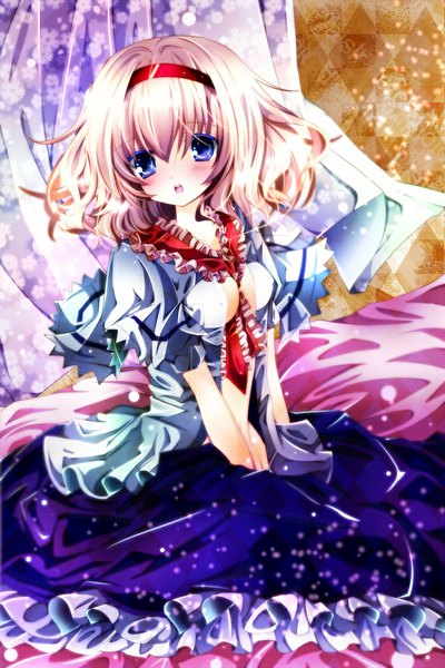 Anime picture 700x1050 with touhou alice margatroid nanase nao single tall image looking at viewer blush short hair open mouth blonde hair purple eyes girl dress hairband