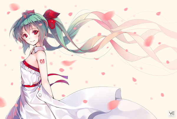 Anime picture 1921x1300 with vocaloid hatsune miku amamaku single looking at viewer blush fringe highres simple background smile red eyes twintails pink hair very long hair multicolored hair aqua hair bare belly tattoo sleeveless gradient hair