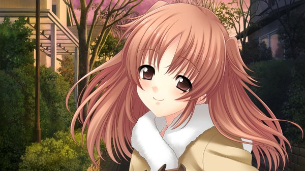 Anime picture 1280x720 with morobito kozorite (game) long hair brown hair wide image brown eyes game cg girl