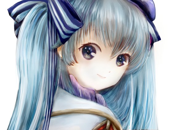 Anime picture 1414x1000 with seirei gensouki celia claire ma_koto2020 single long hair looking at viewer fringe blue eyes simple background smile hair between eyes white background aqua hair portrait girl ribbon (ribbons) hair ribbon