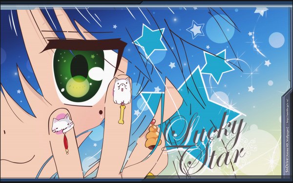 Anime picture 1680x1050 with lucky star macross macross frontier kyoto animation izumi konata wide image blue background parody girl