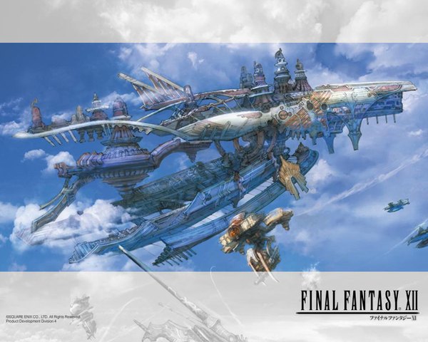 Anime picture 1280x1024 with final fantasy final fantasy xii square enix sky cloud (clouds) inscription aircraft airship