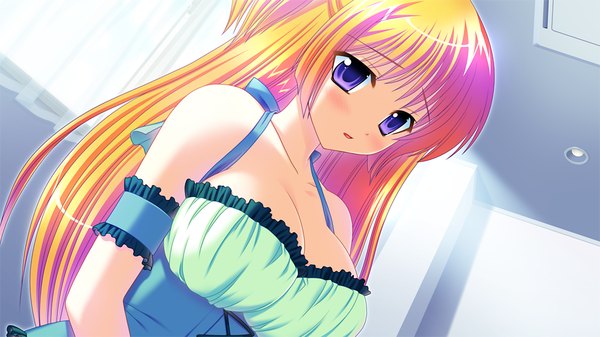 Anime picture 1600x900 with little rabbits - wagamama twin tail light erotic blonde hair wide image purple eyes game cg girl