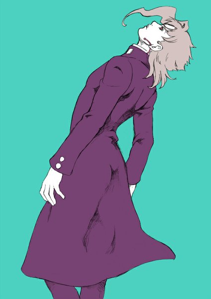 Anime picture 566x800 with jojo no kimyou na bouken kakyoin noriaki chounorin single long hair tall image simple background purple eyes looking up aqua background boy uniform school uniform earrings gakuran