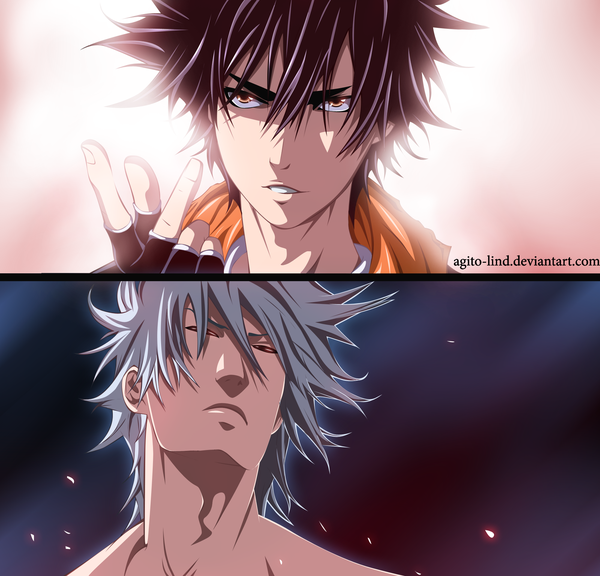Anime picture 2000x1920 with air gear toei animation minami itsuki takeuchi sora aagito highres short hair black hair smile red eyes grey hair orange eyes coloring portrait light face multiview boy fingerless gloves