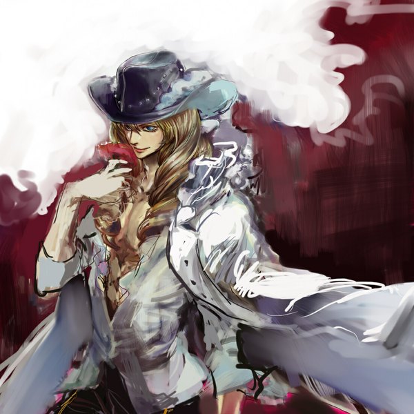 Anime picture 1100x1100 with one piece toei animation cavendish puchibuta single long hair looking at viewer blue eyes blonde hair smile drill hair boy hat cloak