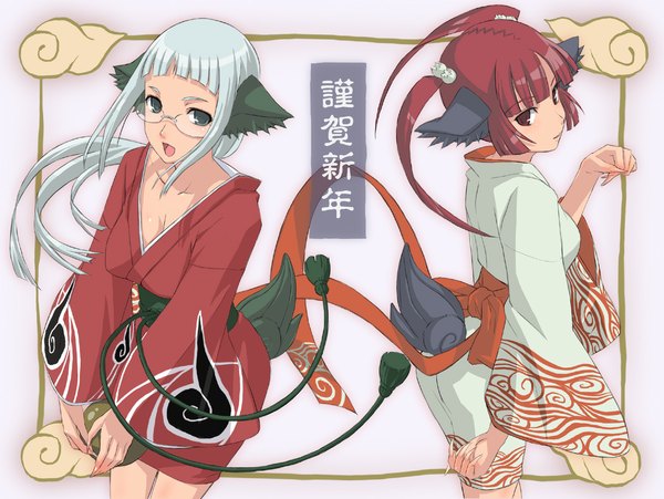 Аниме картинка 1091x821 с shimano natsume лёгкая эротика несколько девушек японская одежда девушка 2 девушки очки кимоно