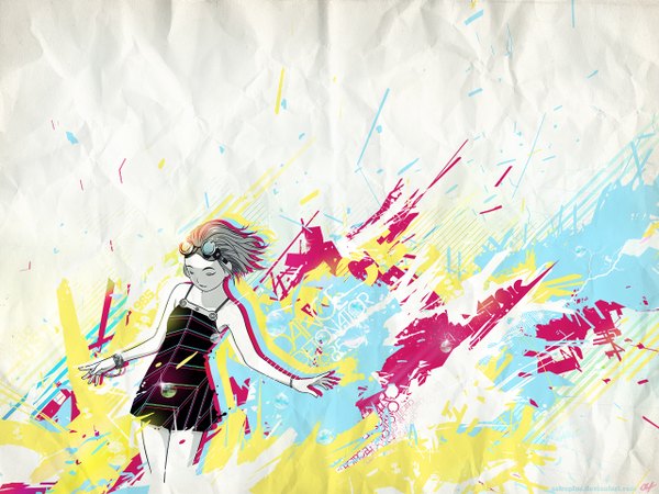 Anime picture 1280x960 with range murata single short hair eyes closed wind sleeveless spread arms girl dress bracelet