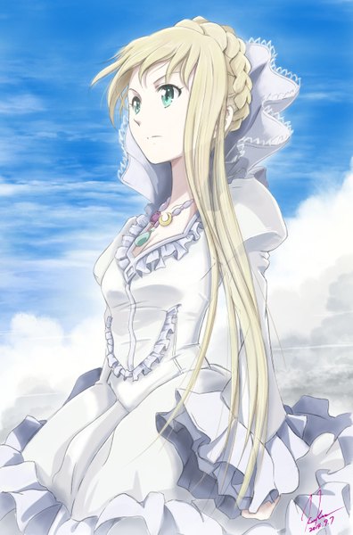 Anime picture 1000x1513 with aldnoah.zero a-1 pictures asseylum vers allusia kem kem single long hair tall image blue eyes blonde hair signed sky cloud (clouds) girl dress