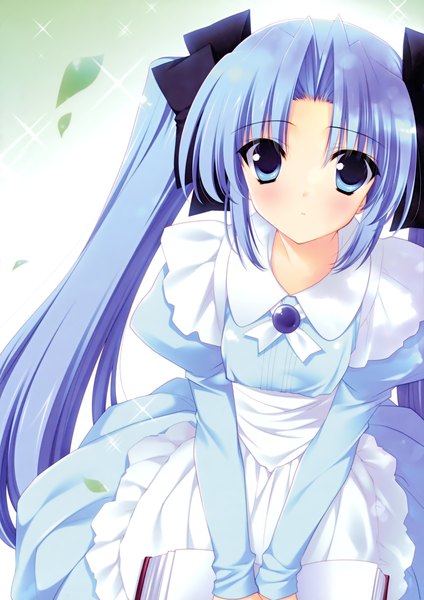 Anime picture 2121x3000 with r.g.b! shiki ai suzuhira hiro long hair tall image highres blue eyes twintails blue hair scan girl dress ribbon (ribbons) hair ribbon leaf (leaves)