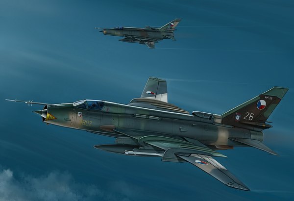 Anime picture 1140x780 with original kcme sky cloud (clouds) flying pilot weapon airplane jet su-22