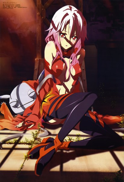 Anime picture 4060x5927 with guilty crown production i.g megami magazine yuzuriha inori fyu-neru igawa rena (artist) single long hair tall image highres red eyes pink hair absurdres scan official art center opening girl
