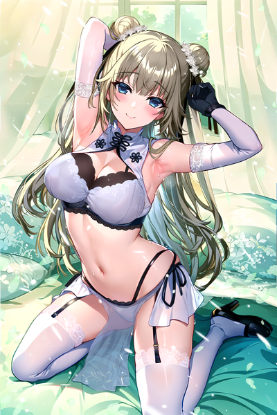 Anime picture 3072x4608 with virtual youtuber vspo! cattleya regina games hanabusa lisa sugiki single long hair tall image looking at viewer blush fringe highres breasts blue eyes light erotic blonde hair smile large breasts absurdres cleavage