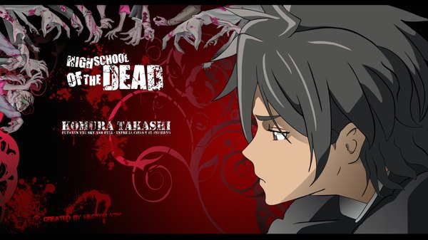 Anime picture 1920x1080 with highschool of the dead madhouse komuro takashi highres short hair black hair wide image brown eyes profile boy