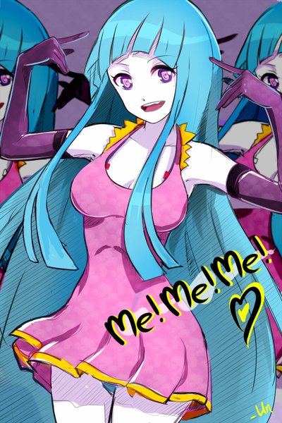 Anime picture 1000x1500 with me!me!me! meme (me!me!me!) jurrig long hair tall image looking at viewer fringe breasts open mouth light erotic standing bare shoulders blue hair pink eyes girl dress gloves underwear panties black gloves