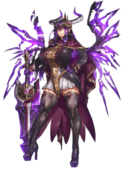 Anime picture 1200x1694 with maou to shugo kishi temmasa22 single long hair tall image looking at viewer fringe breasts open mouth light erotic black hair hair between eyes purple eyes purple hair braid (braids) long sleeves multicolored hair horn (horns) pointy ears two-tone hair