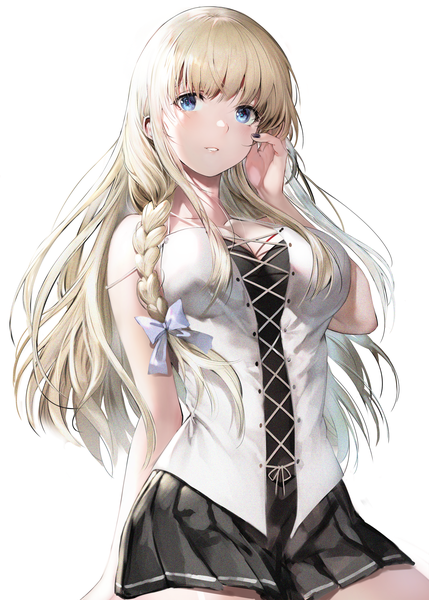 Anime picture 2145x3000 with original iori (cpeilad) single long hair tall image looking at viewer blush fringe highres breasts blue eyes simple background blonde hair large breasts standing white background blunt bangs braid (braids) nail polish parted lips