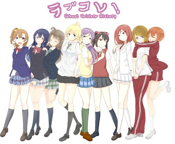 Anime picture 1095x900 with love live! school idol project sunrise (studio) love live! nishikino maki yazawa nico toujou nozomi minami kotori ayase eli sonoda umi kousaka honoka hoshizora rin koizumi hanayo alp long hair short hair open mouth blue eyes black hair blonde hair simple background