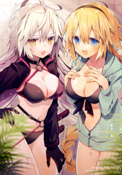 Anime picture 2796x4015 with fate (series) fate/grand order jeanne d'arc (fate) (all) jeanne d'arc alter (fate) jeanne d'arc alter (swimsuit berserker) (fate) jeanne d'arc (swimsuit archer) oshio (dayo) long hair tall image looking at viewer blush fringe highres breasts open mouth blue eyes light erotic blonde hair smile hair between eyes