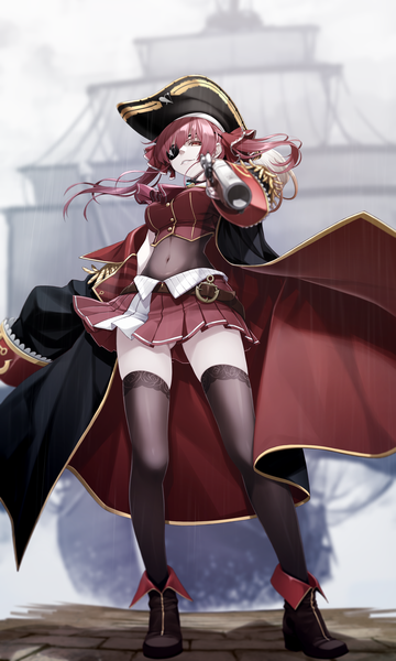 Anime picture 1500x2500 with virtual youtuber hololive houshou marine houshou marine (1st costume) fenrir (fenlil0316) single long hair tall image looking at viewer fringe breasts light erotic smile hair between eyes red eyes large breasts standing twintails holding payot
