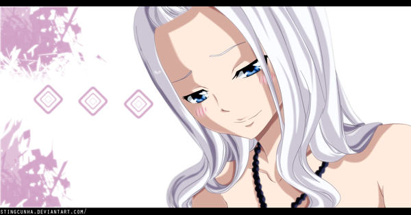 Anime picture 1800x943 with fairy tail mirajane strauss stingcunha single long hair blush highres blue eyes smile wide image bare shoulders white hair coloring portrait letterboxed close-up girl beads