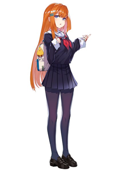 Anime picture 2300x3257 with original realmbw single long hair tall image looking at viewer blush fringe highres blue eyes simple background standing white background full body blunt bangs long sleeves parted lips pleated skirt orange hair girl