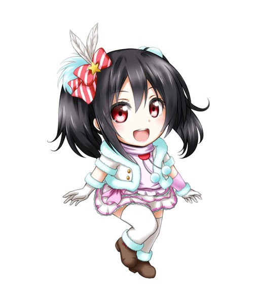 Anime picture 1249x1461 with love live! school idol project sunrise (studio) love live! yazawa nico kuena single tall image short hair open mouth black hair simple background red eyes white background twintails full body chibi girl dress gloves bow