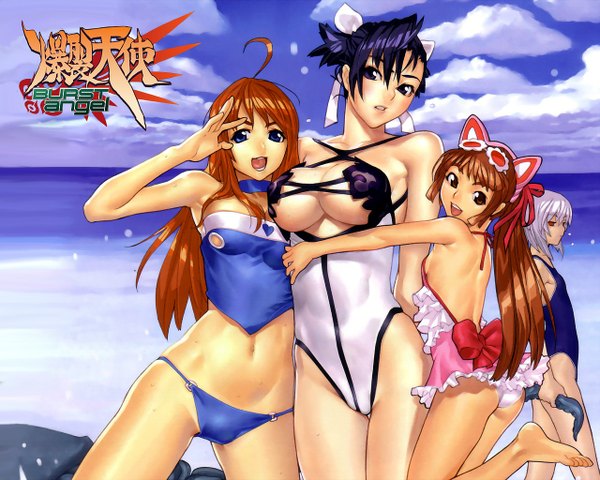 Anime picture 1280x1024 with bakuretsu tenshi jo (bakuretsu tenshi) meg (bakuretsu tenshi) sei (bakuretsu tenshi) amy (bakuretsu tenshi) light erotic swimsuit