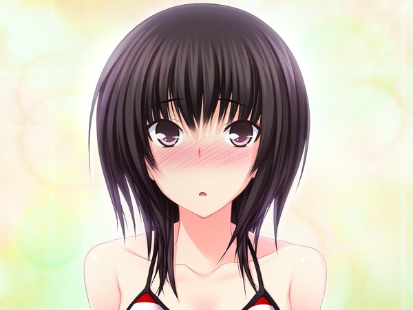 Anime picture 1600x1200 with maji de watashi ni koi shinasai! matsunaga tsubame single blush short hair black hair purple eyes game cg face girl