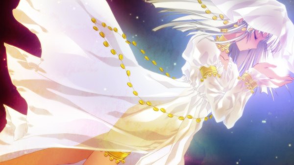 Anime picture 1280x720 with kimi to boku to eden no ringo dine rana long hair wide image game cg white hair eyes closed crossdress boy