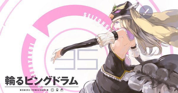 Anime picture 1892x993 with mawaru penguindrum takakura himari nine (liuyuhao1992) single long hair highres open mouth blonde hair wide image bare shoulders profile pink eyes girl dress hat detached sleeves
