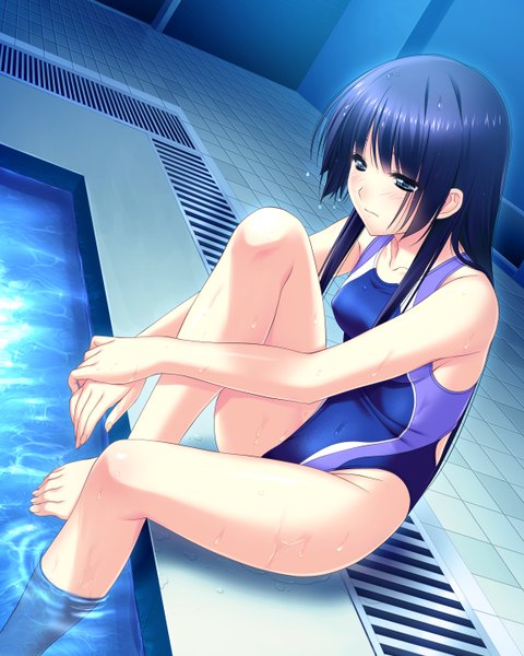 Anime picture 2304x2880 with koi mekuri clover sakanoue mikana amasaka takashi long hair tall image blush highres blue eyes light erotic blue hair game cg girl swimsuit