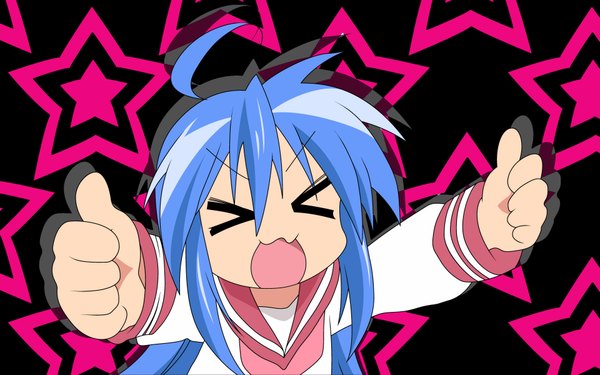Anime picture 1920x1200 with lucky star kyoto animation izumi konata highres wide image black background thumbs up girl star (symbol)