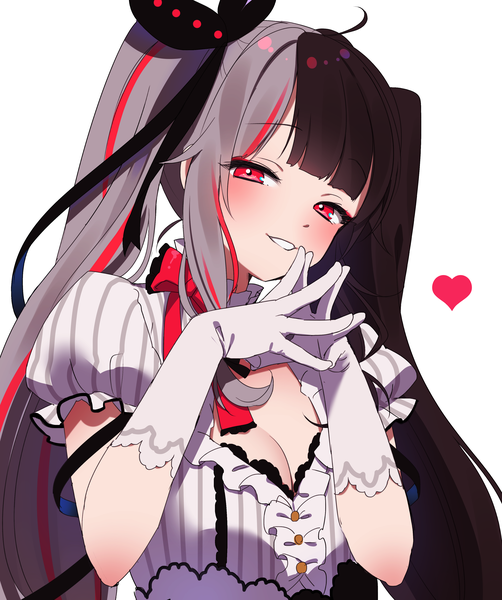 Anime picture 3059x3659 with virtual youtuber nijisanji yorumi rena uu3cm single tall image looking at viewer blush fringe highres black hair simple background smile red eyes white background twintails absurdres cleavage upper body ahoge