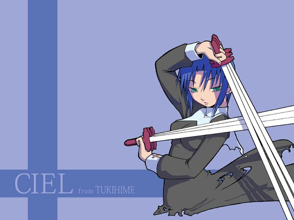Anime picture 1024x768 with shingetsutan tsukihime type-moon ciel (tsukihime) wallpaper crossed swords weapon sword