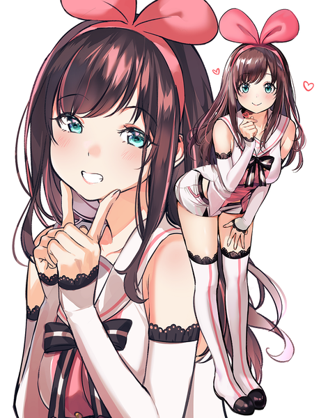 Anime picture 1200x1527 with virtual youtuber a.i. channel kizuna ai mery (yangmalgage) long hair tall image looking at viewer blush fringe breasts simple background smile brown hair standing white background payot full body upper body multicolored hair aqua eyes